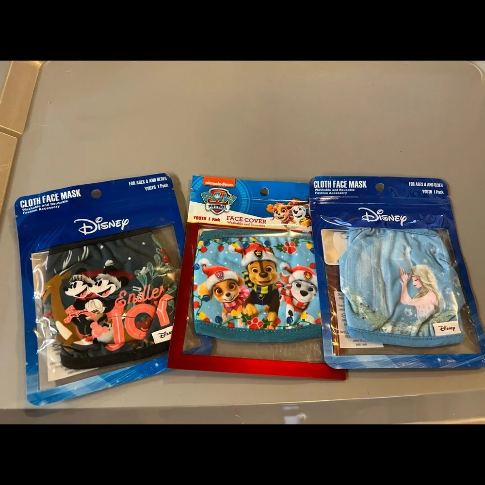 3 Packages Kids Disney and Nickelodeon Christmas Characters Face Masks- Bioworld